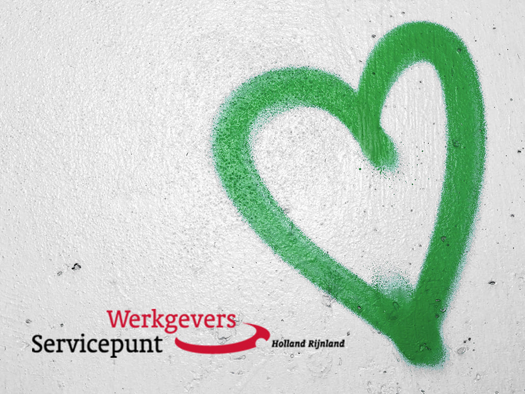 Foto van een groen hart en WSP Holland Rijnland logo als steun voor werkgevers in Ter Aar